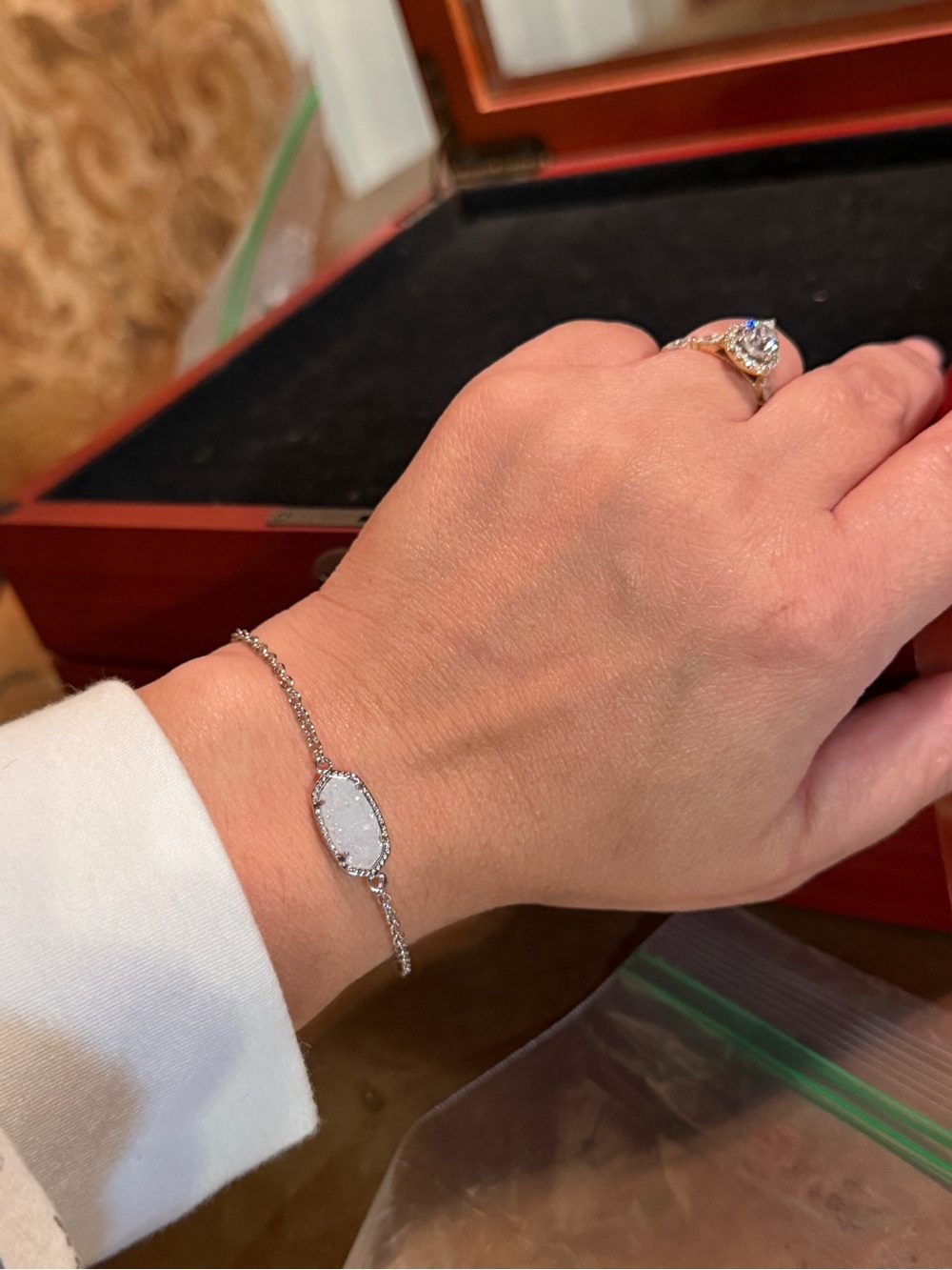 Kendra Scott Silver Tone Bracelet with White Druzy